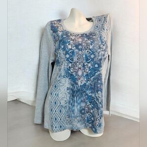 New, Northern Reflections Gray and Blue Patterned Women's Long Sleeve Top